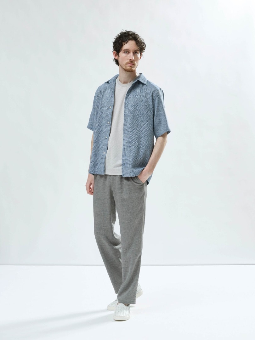 LOOK 10: 絡み織メランジ オープンカラーシャツのコーディネート