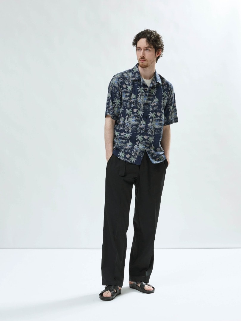 LOOK 02: レーヨンリネン プリントアロハシャツのスタイリング