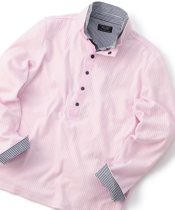 2枚襟 フェイクレイヤードロングポロシャツ 詳細画像 ピンク 1