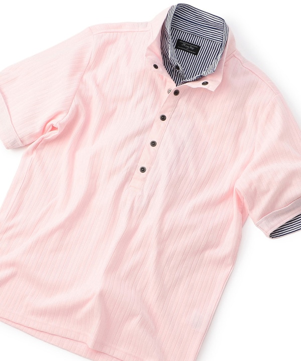 フェイクレイヤード シャドーストライプポロシャツ 詳細画像 ピンク 1