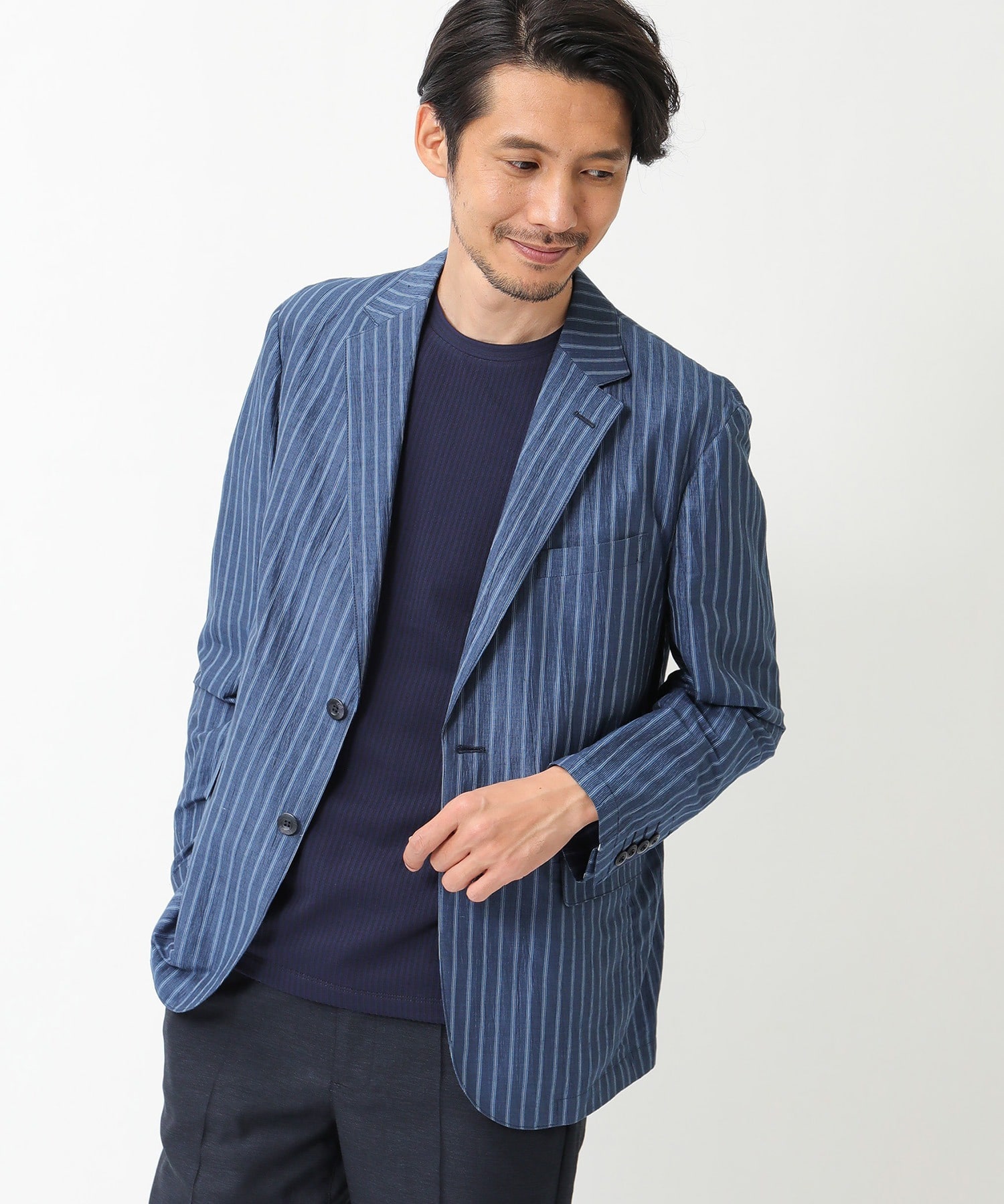 コットンリネンサッカージャージストライプジャケット メンズファッション通販 Men S Bigi Online Store メンズビギ オンラインストア