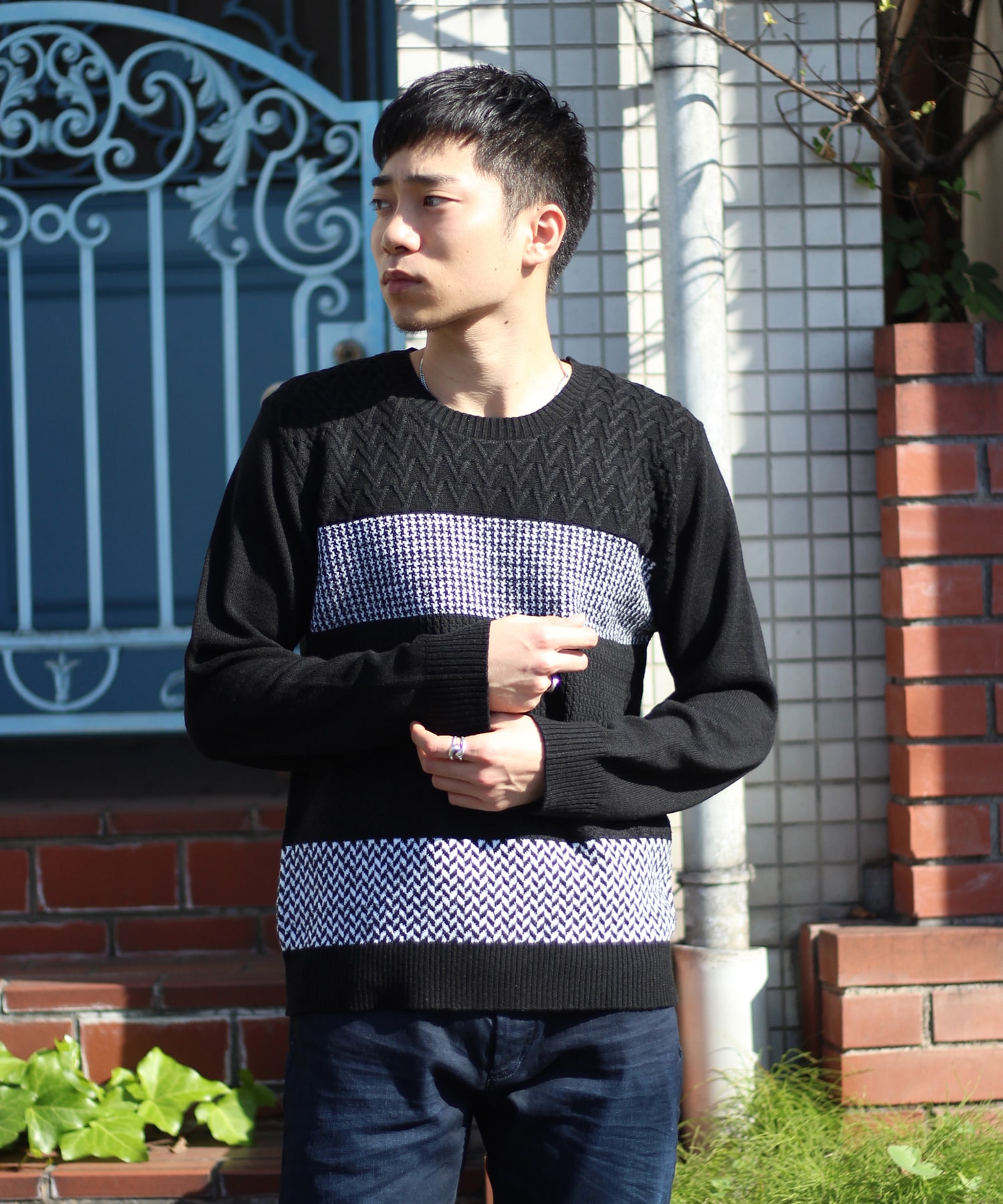 編み柄切り替えボーダーニット メンズファッション通販 Men S Bigi Online Store メンズビギ オンラインストア