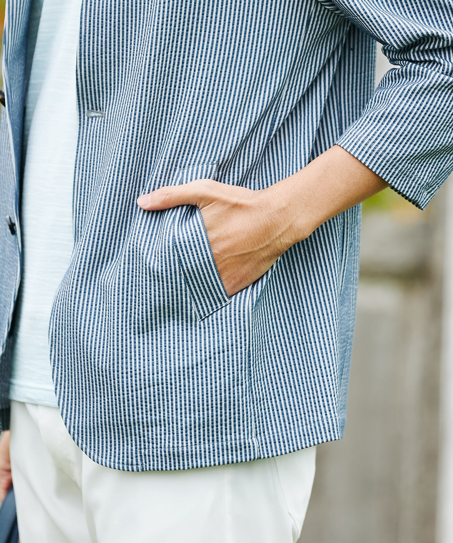 7分袖サッカーストライプジャケット メンズファッション通販 Men S Bigi Online Store メンズビギ オンラインストア