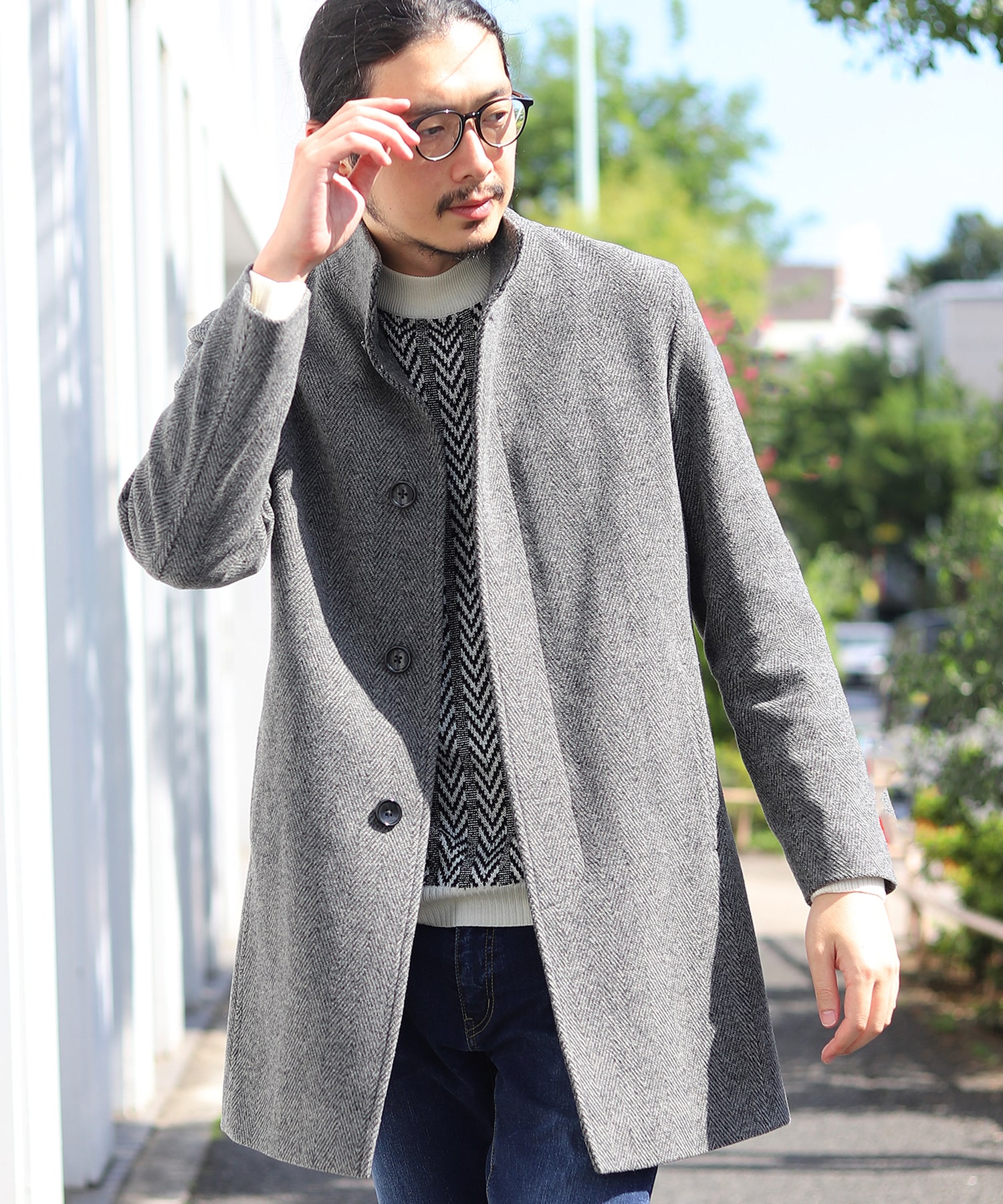 ヘリンボーン ウールスタンドカラーコート メンズファッション通販 Men S Bigi Online Store メンズビギ オンラインストア