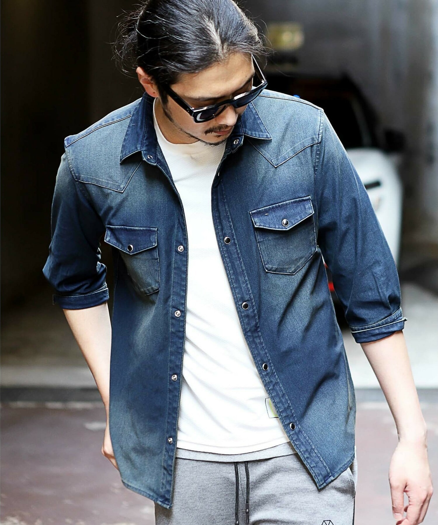 ジャージデニム7分丈ウエスタンシャツ メンズファッション通販 Men S Bigi Online Store メンズビギ オンラインストア