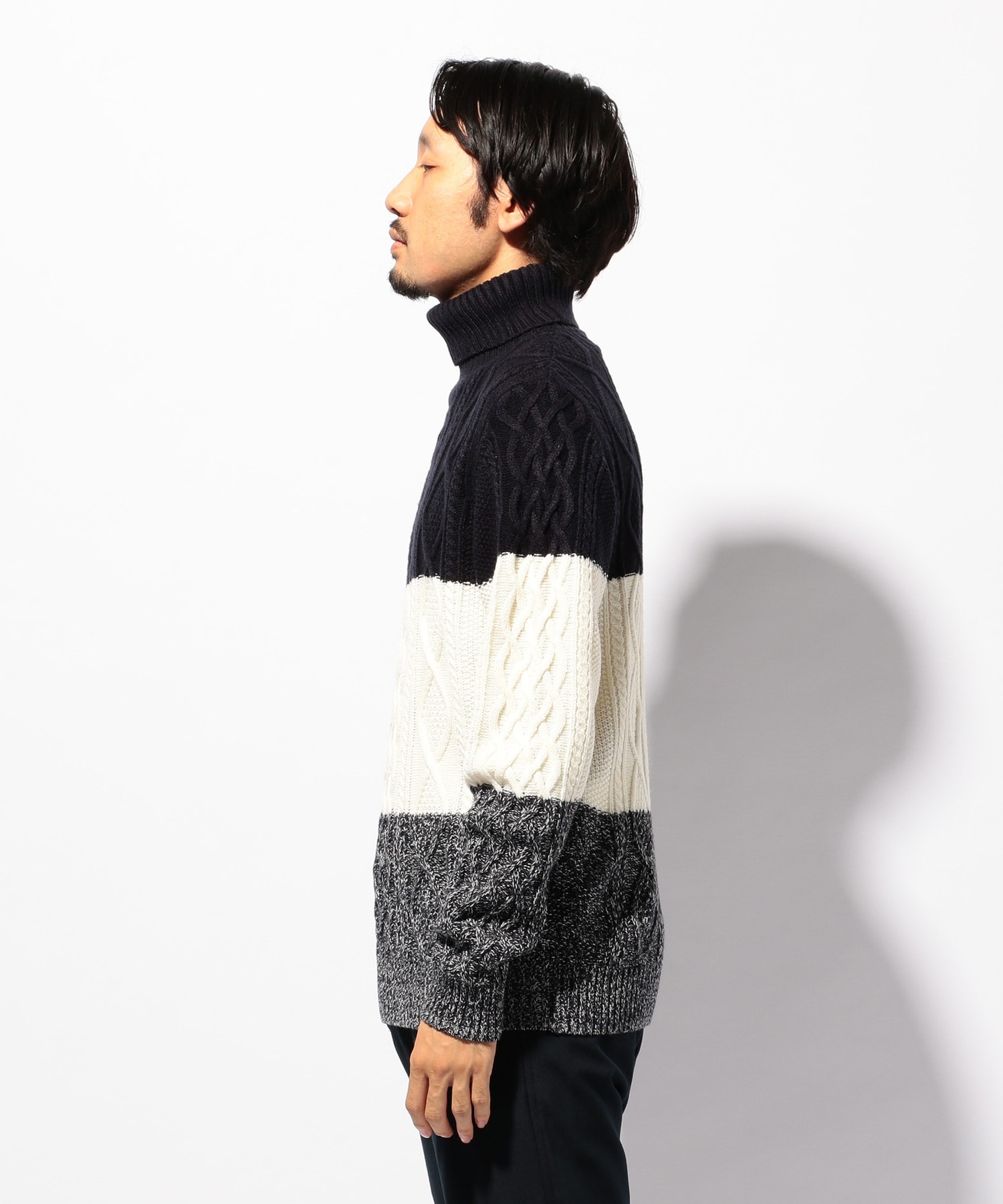 5ゲージケーブル編みパネルボーダータートルネックニット メンズファッション通販 Men S Bigi Online Store メンズビギ オンラインストア